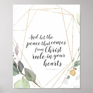 Colossians 3:15 Verse with Gold and Plant Poster