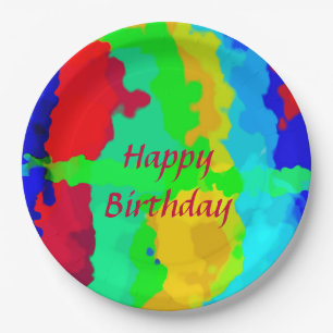 Colour Abstract Happy Birthday Colourful Custom Te Paper Plate