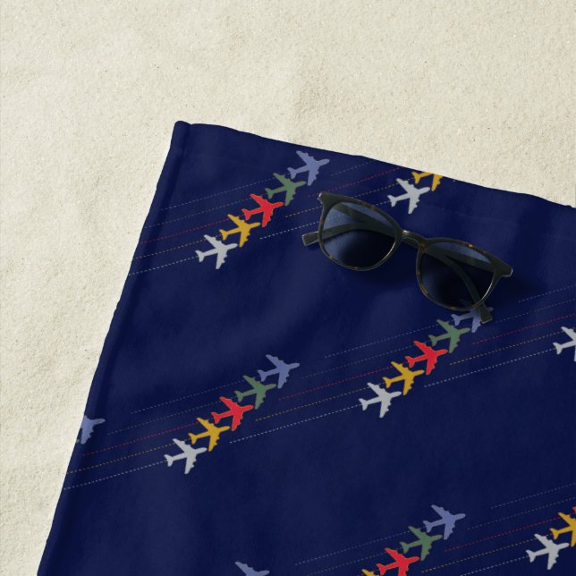 colour aeroplanes pattern blue & cool beach towel (In Situ)