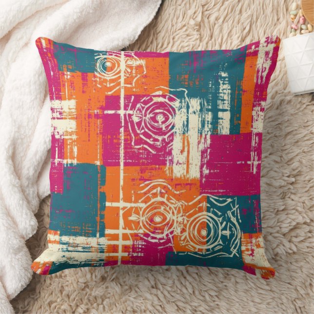 Colour Block Abstract Mid Century Pattern Cushion (Blanket)