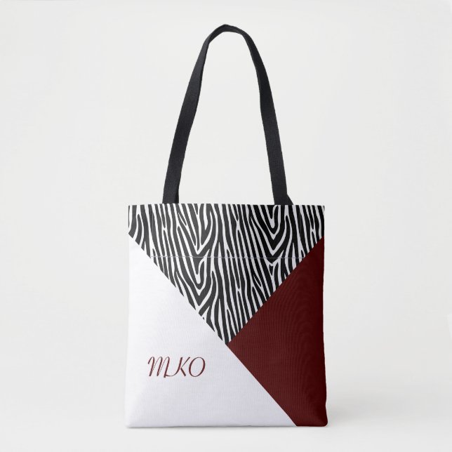 Colour Block Black and Burgundy Tote Bag (Front)