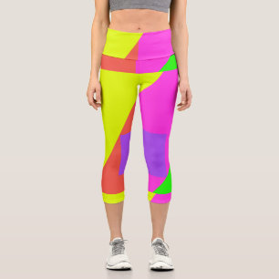 Colour Block Bright Bold Retro Print Capri Leggings