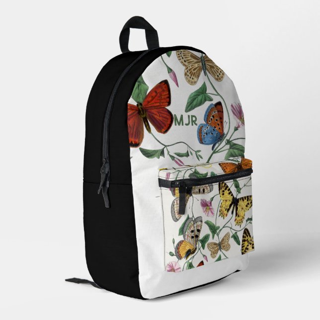 Colour block Butterflies Black Printed Backpack (Back Corner Left)