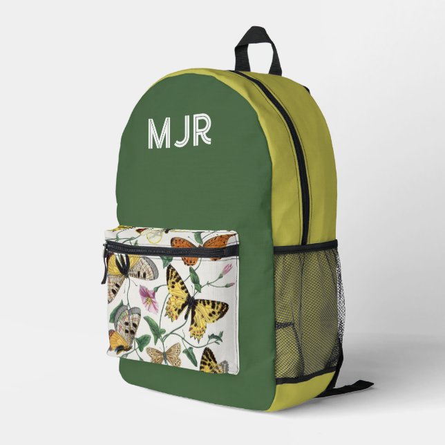 Colour block Butterflies Green and Yellow Printed Backpack (Back Corner Right)