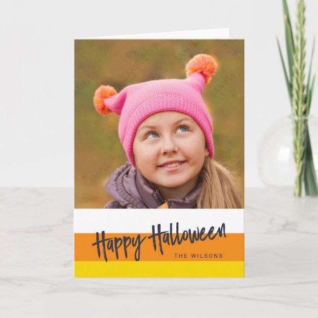 Colour Block Candy Corn Happy Halloween Photo Card (Front)
