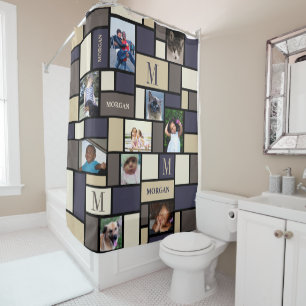 Colour Block Coastal Calm 10 Photo Chic Monogram Shower Curtain