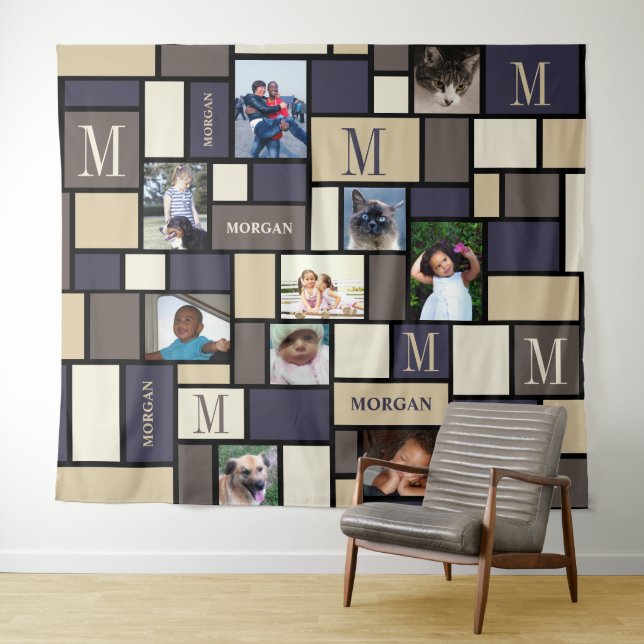 Colour Block Coastal Calm Chic Monogram 10 Photo Tapestry (In Situ (Horizontal))