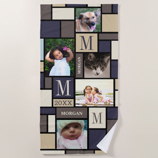 Colour Block Coastal Calm Personalised 5 Photo Beach Towel (Front)