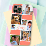 Colour Block Coral Simple 7 Photo Name Custom Colo Case-Mate iPhone 14 Case<br><div class="desc">Create your own personalised, custom colour photo cell phone case featuring a colour block design in your choice of colours, 7 pictures and your name, monogram or other text in your choice of font styles and colour (shown in modern hand lettered typography). The sample is shown in a popular coral...</div>