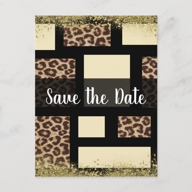 Colour Block Cream Ivory Black Leopard Cheetah Announcement Postcard (Front)