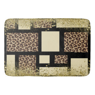 Colour Block Cream Ivory Black & Leopard Cheetah Bath Mat