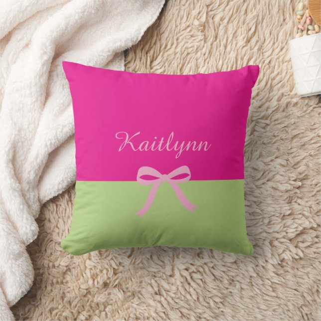 Colour Block Cute Bow Monogram Throw Pillow (Blanket)