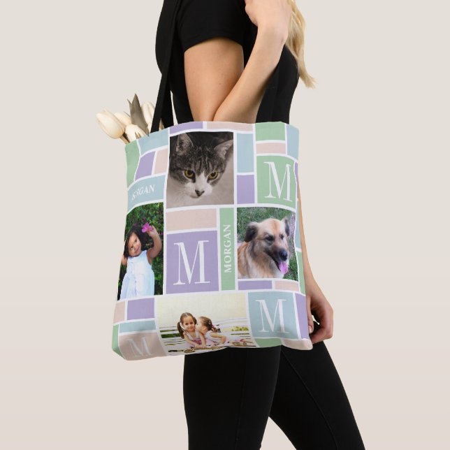 Colour Block Fun Pastels Chic Trendy 8 Photo Tote Bag (Close Up)