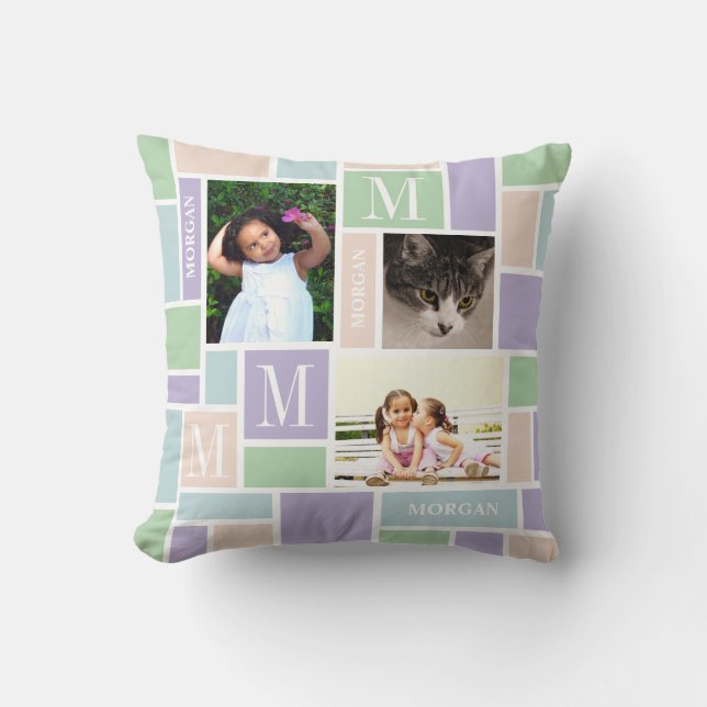 Colour Block Fun Pastels Modern Chic 3 Photo Cushion (Front)