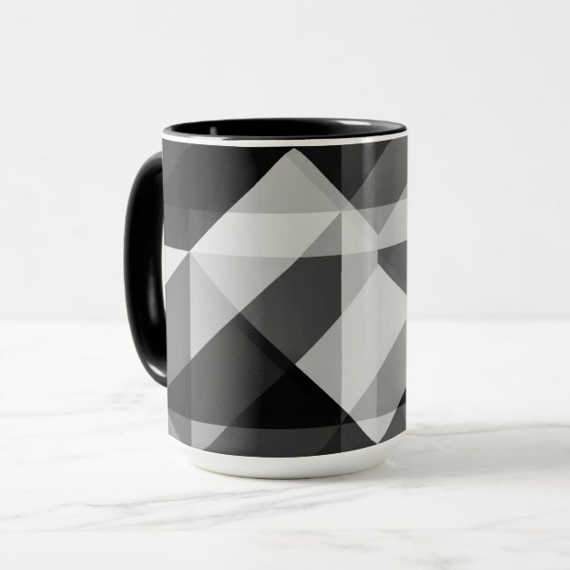 Colour Block Geo Shapes Art Mug in Black and Grey (Front Left)
