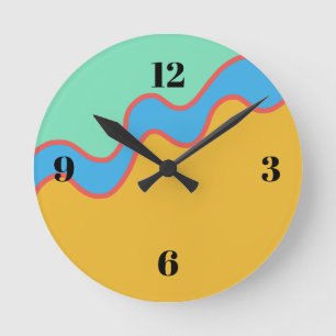 Colour Block Gold Blue Green Round Clock