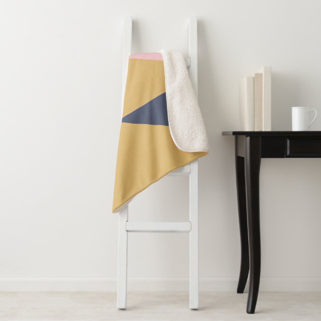 Colour Block Gold Triangles with Navy and Pink Sherpa Blanket (In Situ)