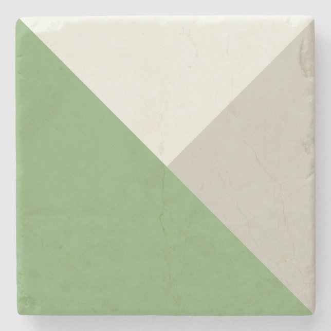 Colour Block Green Beige Stone Coaster (Front)