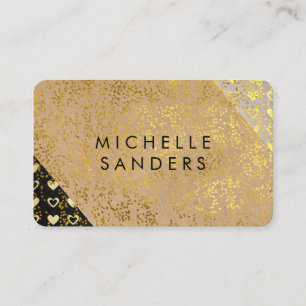 Colour Block Hearts and Gold Speckled Business Card