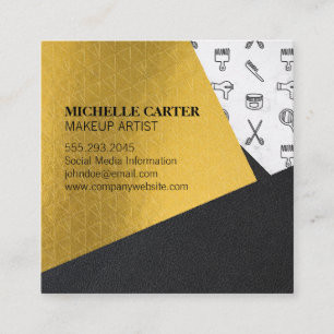 Colour Block Leather Gold Makeup and Hair Square Business Card
