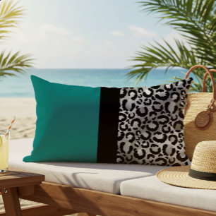 Colour Block Leopard Print Teal Silver Black Lumbar Cushion