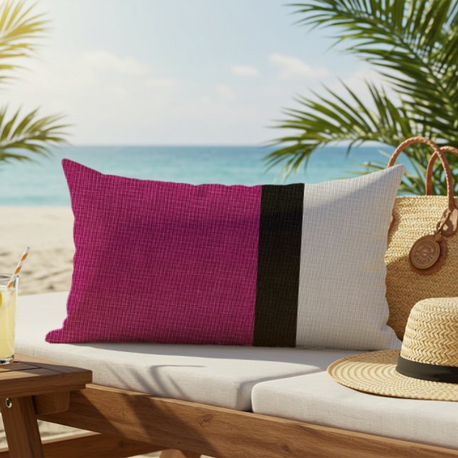 Colour Block Linen Look Fuchsia Black Grey Outdoor Lumbar Cushion (Creator Uploaded)