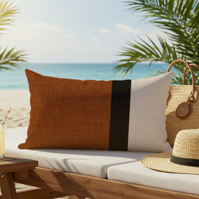 Colour Block Linen Look Russet Black Beige Outdoor Lumbar Cushion (Creator Uploaded)