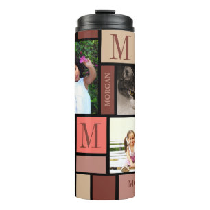 Colour Block Living Coral Monogram 4 Photo Thermal Tumbler