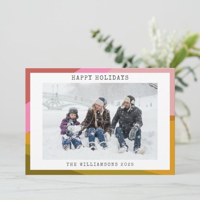 Colour Block Modern Geometric Red Green Photo Holiday Card (Standing Front)