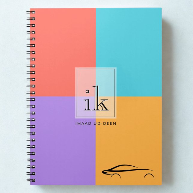 Colour Block Monogram Notebook with Car Line Art (Creator Uploaded)