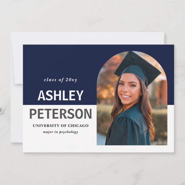 Colour Block Navy Arch Photo Graduation Invitation (Front)