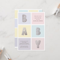 Colour Block Pastel Silver Baby Shower Invitation