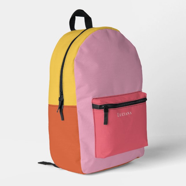 Colour Block Personalised with Name Printed Backpack (Back Corner Left)