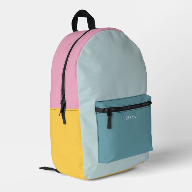 Colour Block Personalised with Name Printed Backpack (Back Corner Left)