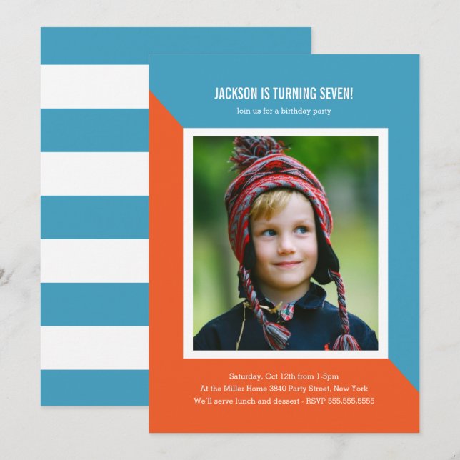 Colour Block Photo Kids Birthday Invitation (Front/Back)