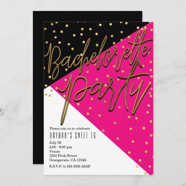 Colour Block Pink Black Bachelorette Invitations (Front/Back)
