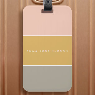 Colour Block Pink Gold Grey Stripe Monogram Luggage Tag
