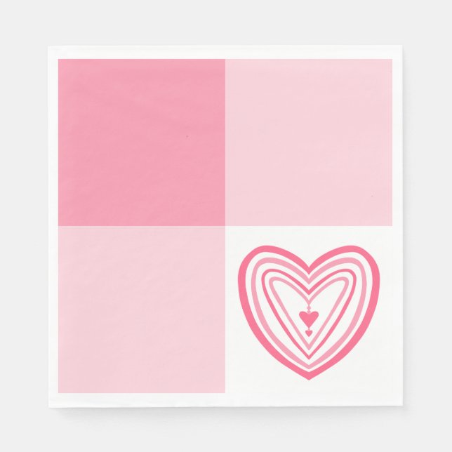Colour Block Pink Valentine Heart Napkin (Front)