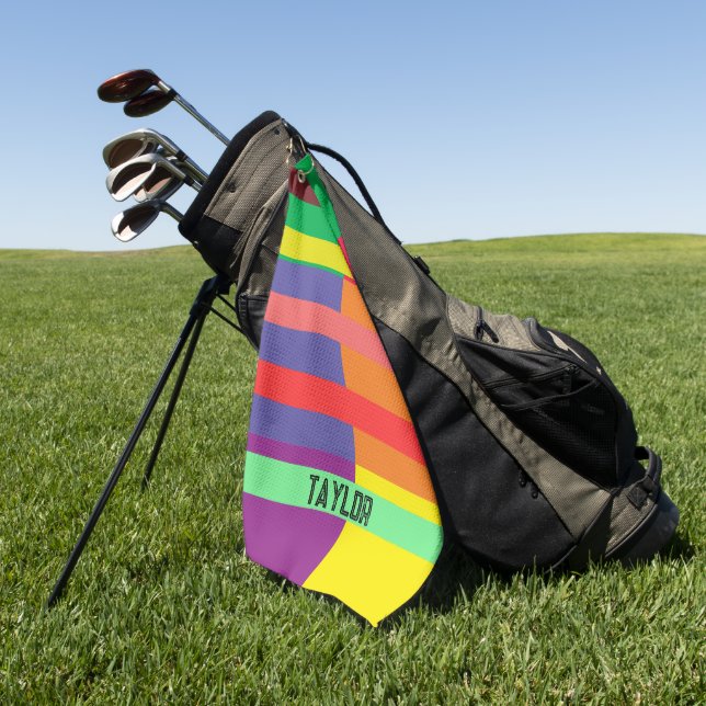 Colour block Stripe Monogram Name Rainbow Golf Towel (Green)