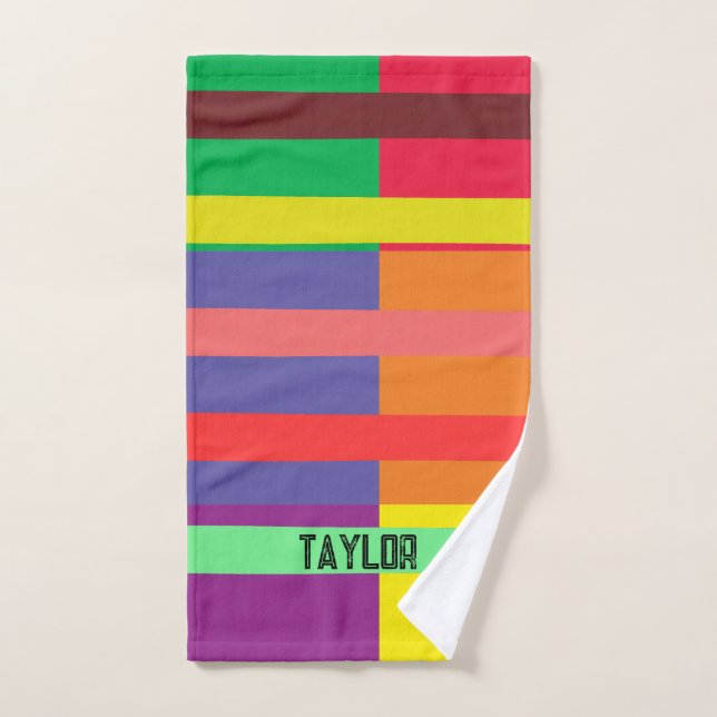 Colour block Stripe Monogram Name Rainbow Hand Towel (Hand Towel)