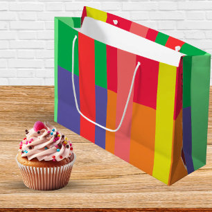 Colour block Stripe Monogram Name Rainbow Large Gift Bag