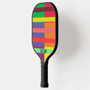 Colour block Stripe Monogram Name Rainbow Pickleball Paddle