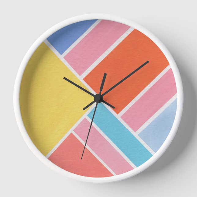 Colour Block Summer Shapes Throw Pillow Clock (Front)
