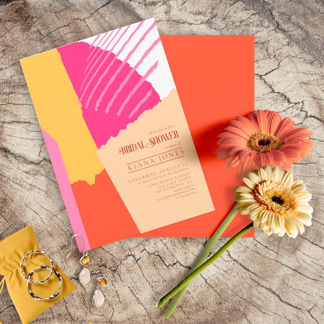 Colour Block Wedding Bridal Shower Summer ID740 Invitation (Front/Back In Situ)
