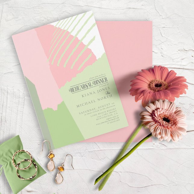 Colour Block Wedding Rehearsal Dinner Spring ID740 Invitation (Front/Back In Situ)