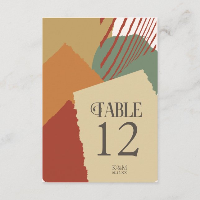 Colour Block Wedding Table Numbers Autumn ID740 (Back)
