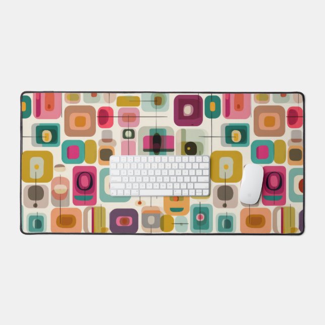 Colour Blocks Mid Century Modern Geometric Pattern Desk Mat (Keyboard & Mouse)