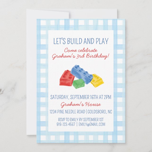 Colour Building Bricks Birthday Party Invitation (Front)