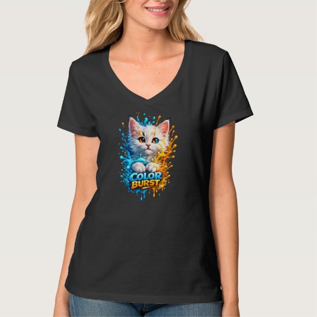 Colour Burst Cat – Vivid Paint Splash Women's Tee (Front)