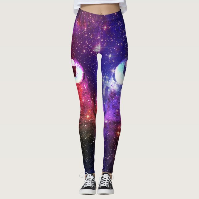 Colour Burst Galaxy Cat  Leggings (Front)